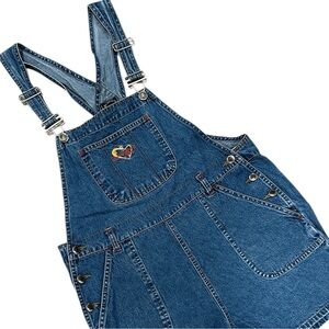 Vintage Y2K Blue Denim Heart Embroidered Overalls Size Medium